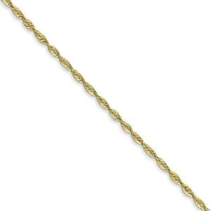 1.5mm 10k Yellow Gold Solid Lightweight D/C Rope Chain Necklace, 16 In